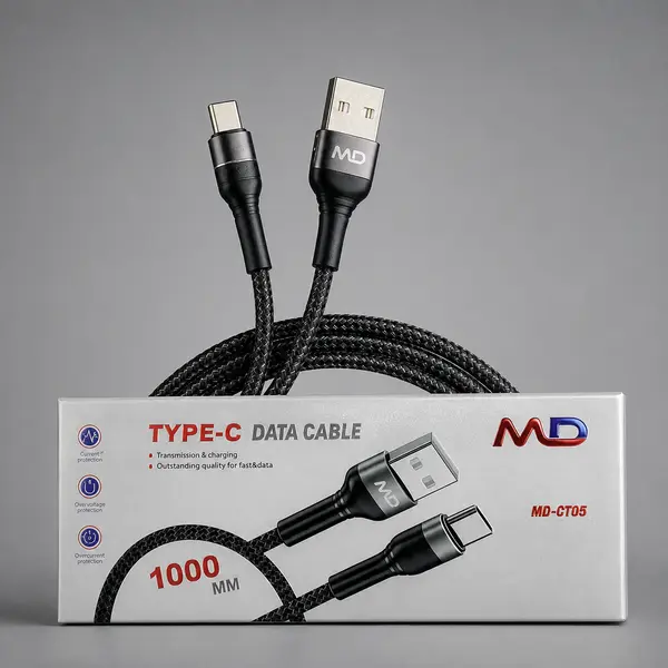 کابل شارژ و انتقال داده کنفی مشکی MD مدل MD-CT05 به طول 1 متر USB به Type-C